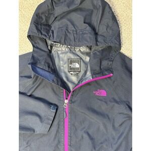 The North Face Jacket Womens Large Black Purple HyVent 2.5L Hooded Rain Shell